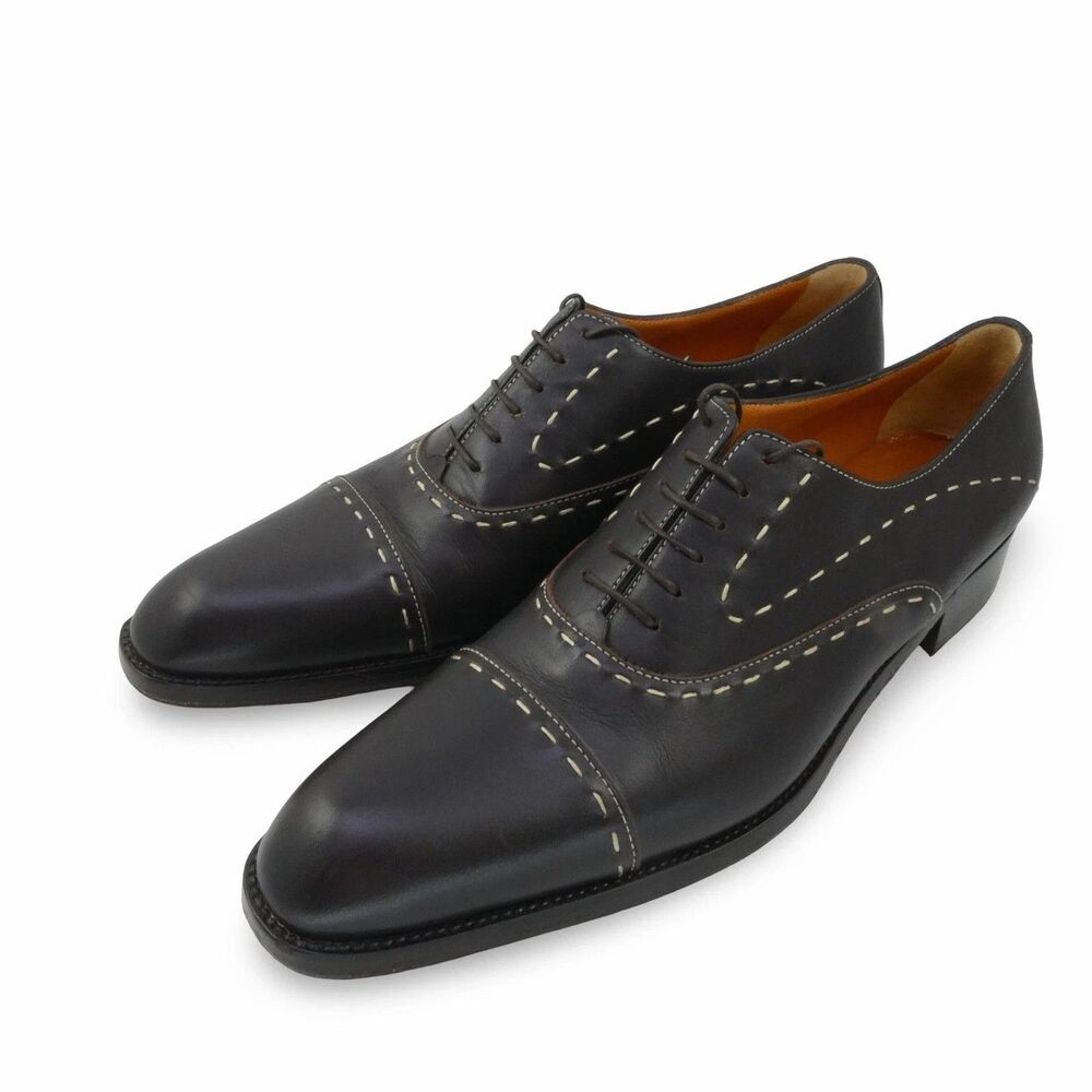 A. Testoni Women's 9 Brown Leather Cap Toe Oxford Contrast Stitch Italy Femme 40